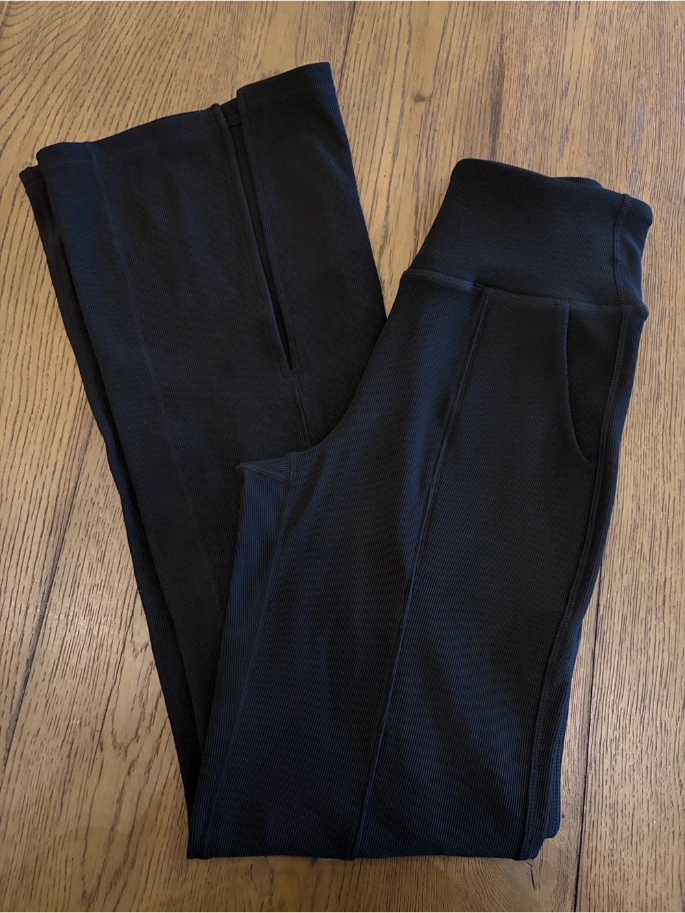 Black Flared Stretch ribbed leggings with High Waist